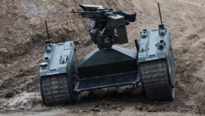 An autonomous tank is demonstrated in France last month. Leading researchers in artificial intelligence are calling for laws against lethal autonomous weapons. They also pledge not to work on such weapons.